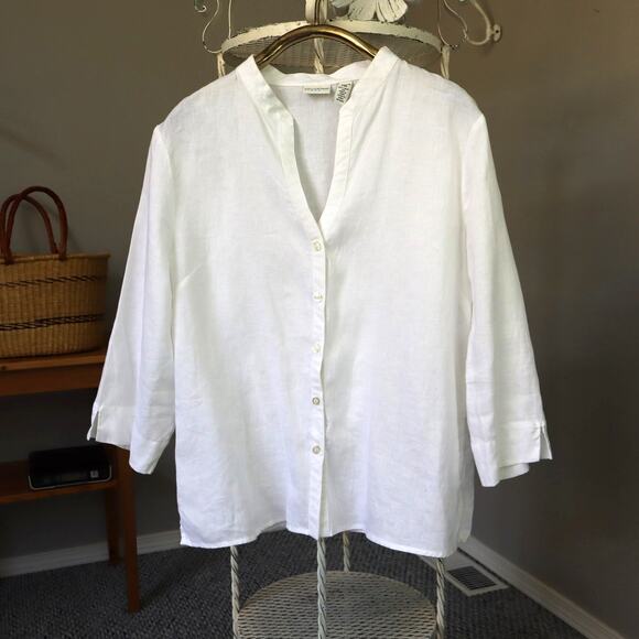 Covington Blouse 100% Linen– White Button-Front V-Neck Size XL (18) - Picture 1 of 11